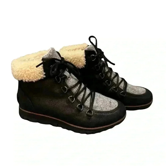 Sorel Women's Harlow Cozy Lace Up Booties Black Gray 7.5 hiking leather winter - Picture 12 of 14